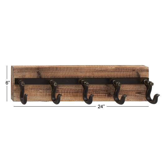 Brown Wood Industrial Wall Hooks, 6" x 24" x 4"